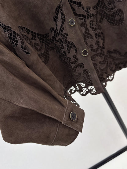 Herm 25fw embroidered suede jacket