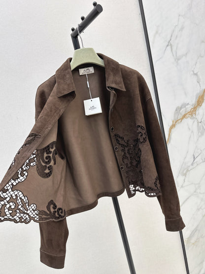 Herm 25fw embroidered suede jacket