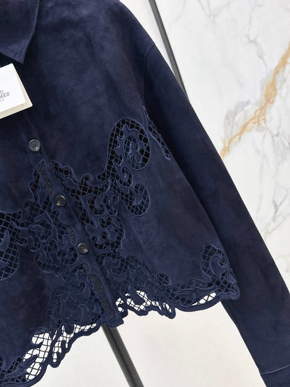 Herm 25fw embroidered suede jacket