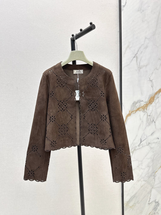 Herm 25fw embroidered suede jacket