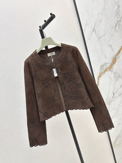 Herm 25fw embroidered suede jacket