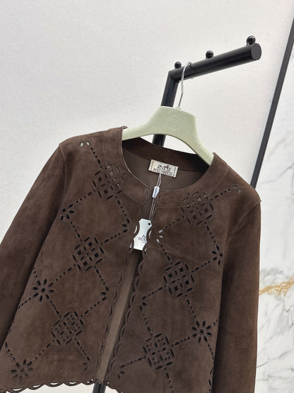 Herm 25fw embroidered suede jacket