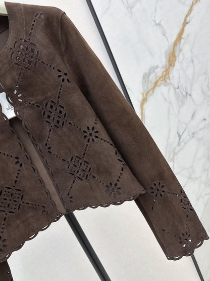 Herm 25fw embroidered suede jacket