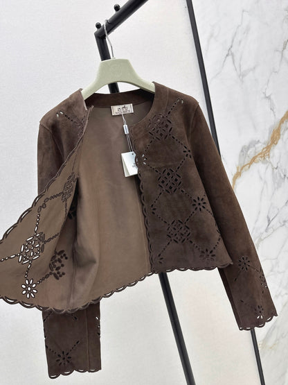 Herm 25fw embroidered suede jacket