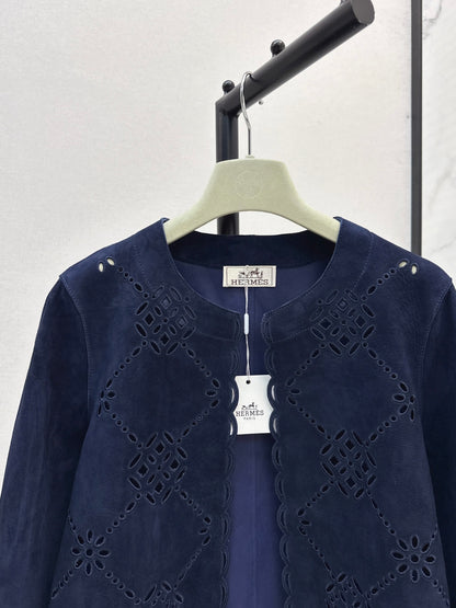 Herm 25fw embroidered suede jacket