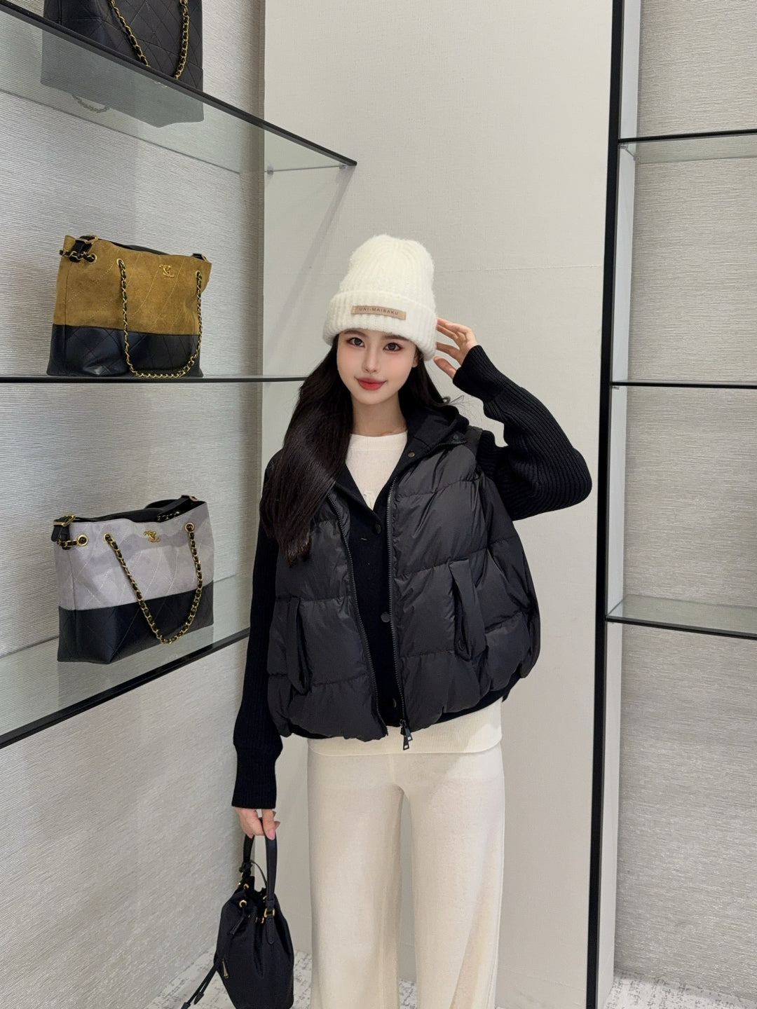 Loro 25fw patchwork down jacket
