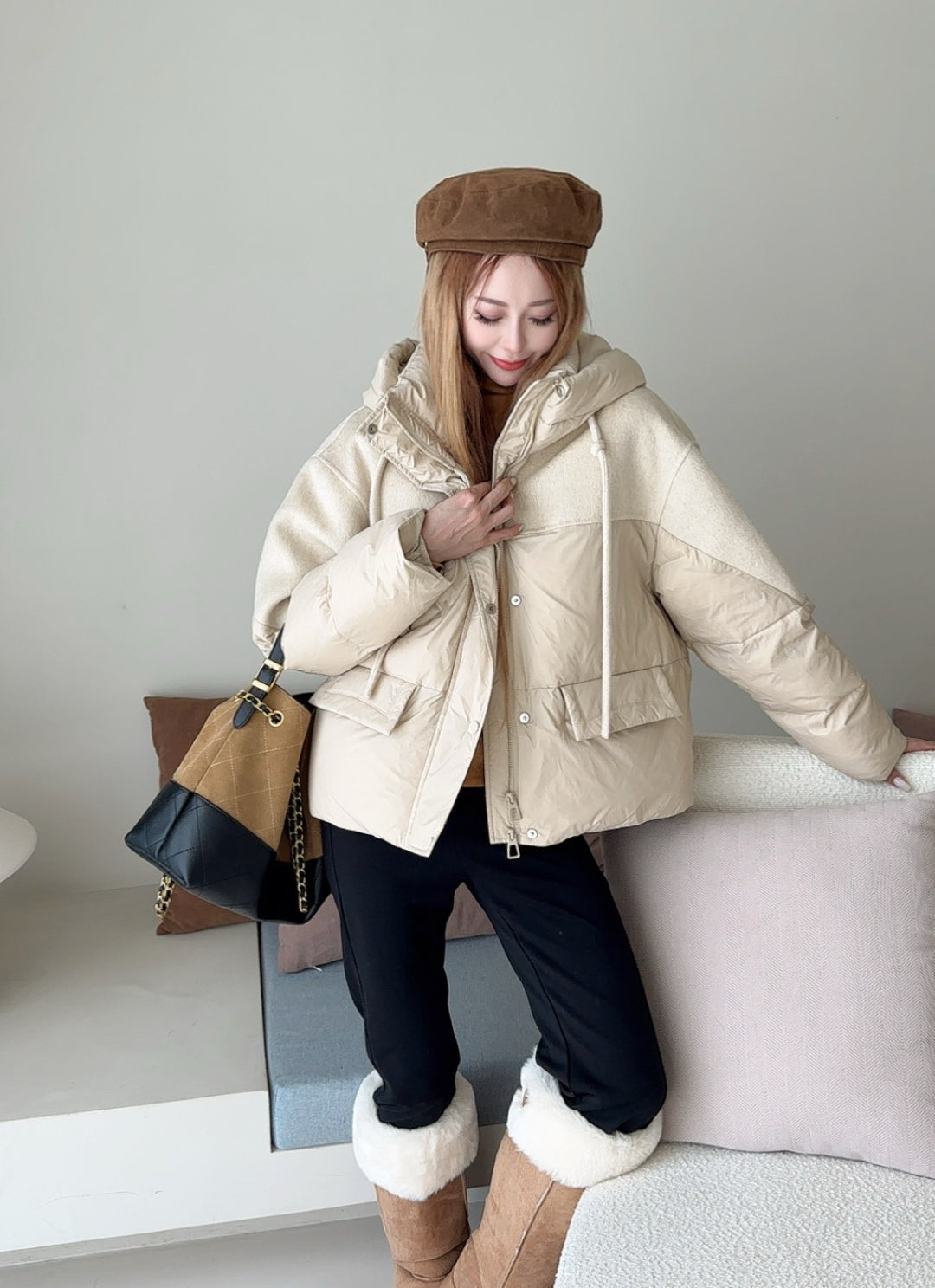 Max 25fw patchwork down jacket