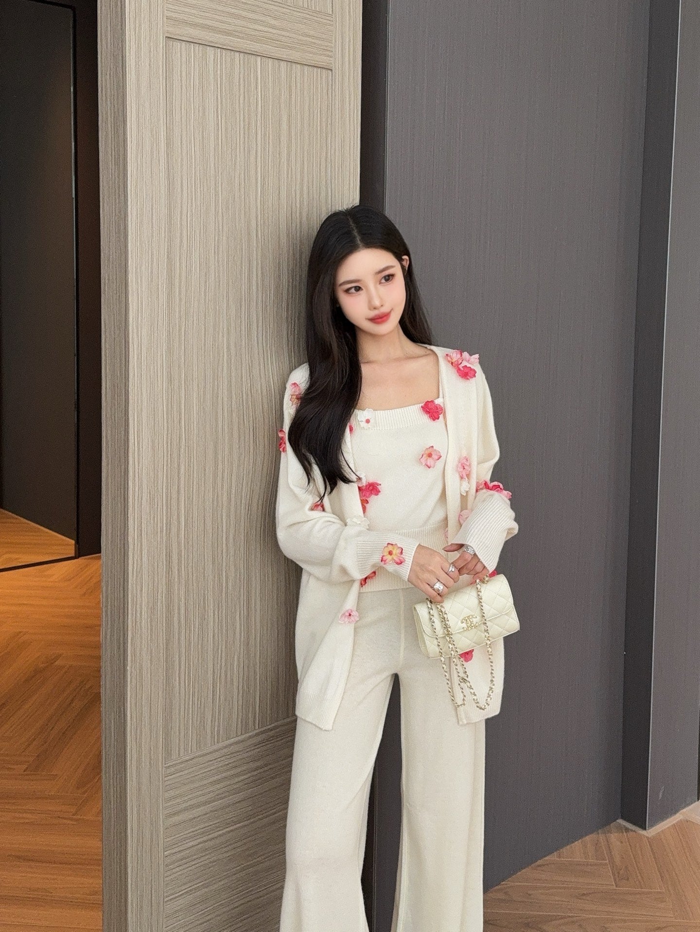 Chan 25fw knit vest cardigan set