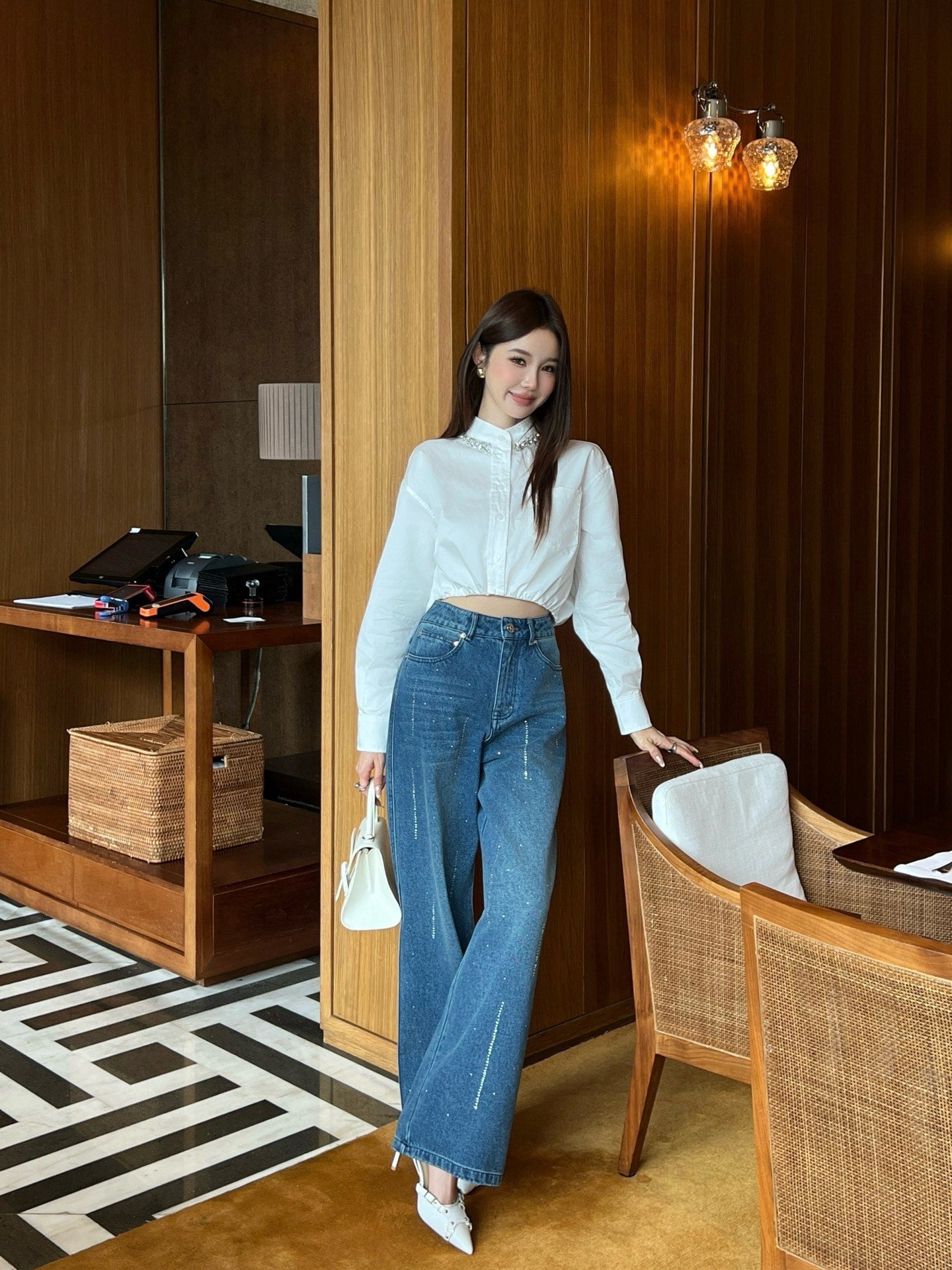 Chan 25fw rhinestone jeans