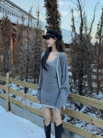 Thom 25fw knitted vest cardigan set