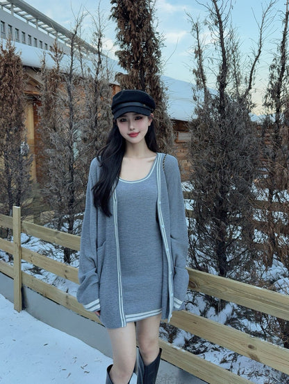 Thom 25fw knitted vest cardigan set