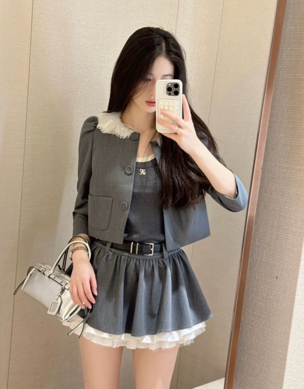 Miu 25fw lace jacket skirt suit
