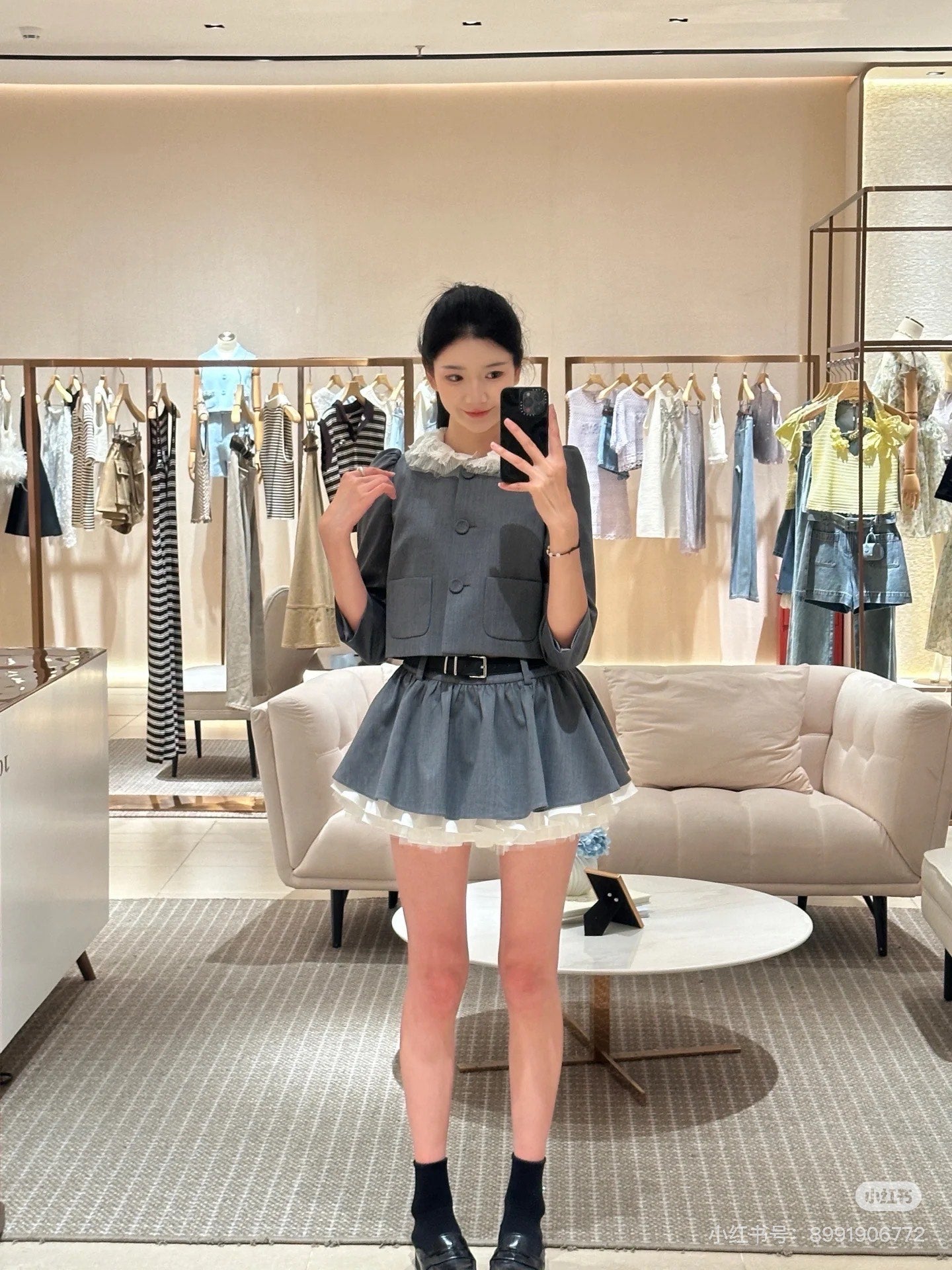 Miu 25fw lace jacket skirt suit