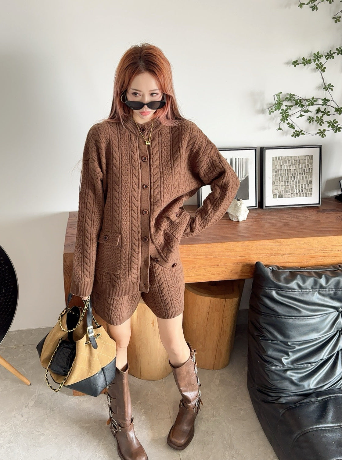 Loro 25fw cardigan short set