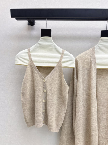 Chan 25fw knitted vest cardigan set