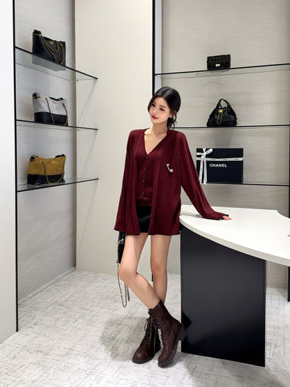 Chan 25fw knitted vest cardigan set