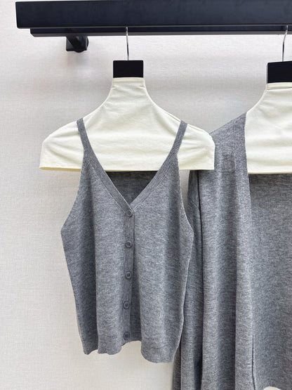 Chan 25fw knitted vest cardigan set