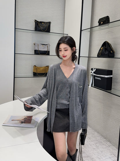 Chan 25fw knitted vest cardigan set