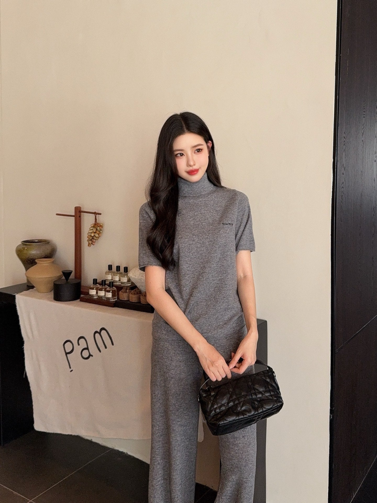 Miu 25fw turtleneck sweater pants set