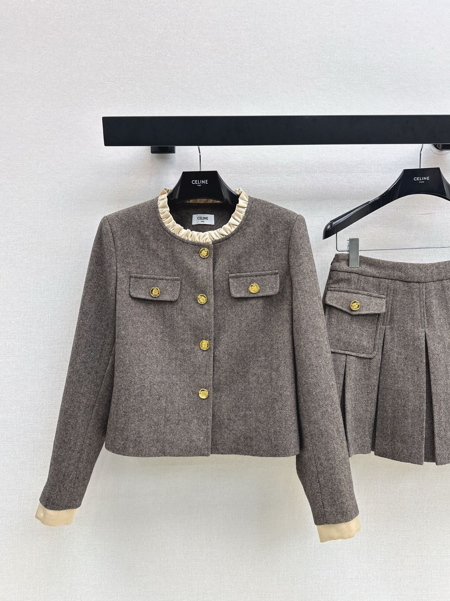 Celi 25fw elegant tweed jacket skirt set