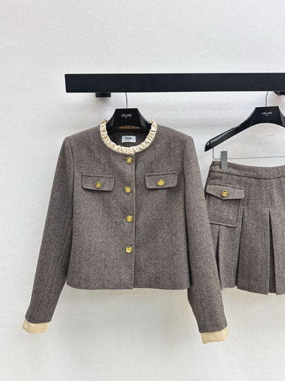 Celi 25fw elegant tweed jacket skirt set