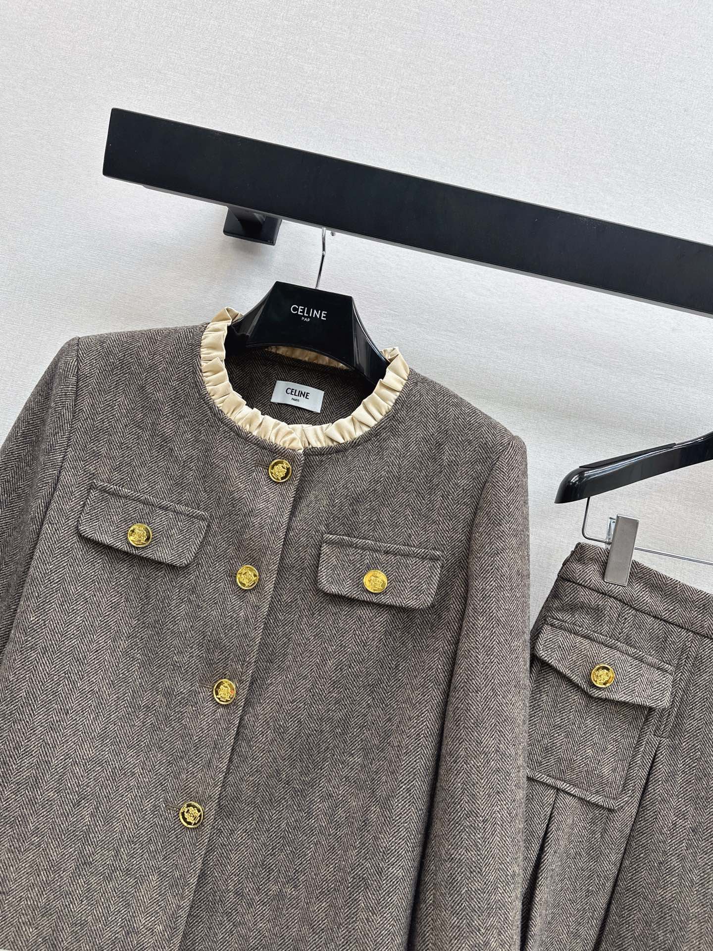 Celi 25fw elegant tweed jacket skirt set