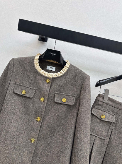 Celi 25fw elegant tweed jacket skirt set