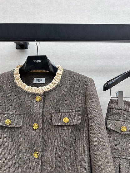 Celi 25fw elegant tweed jacket skirt set