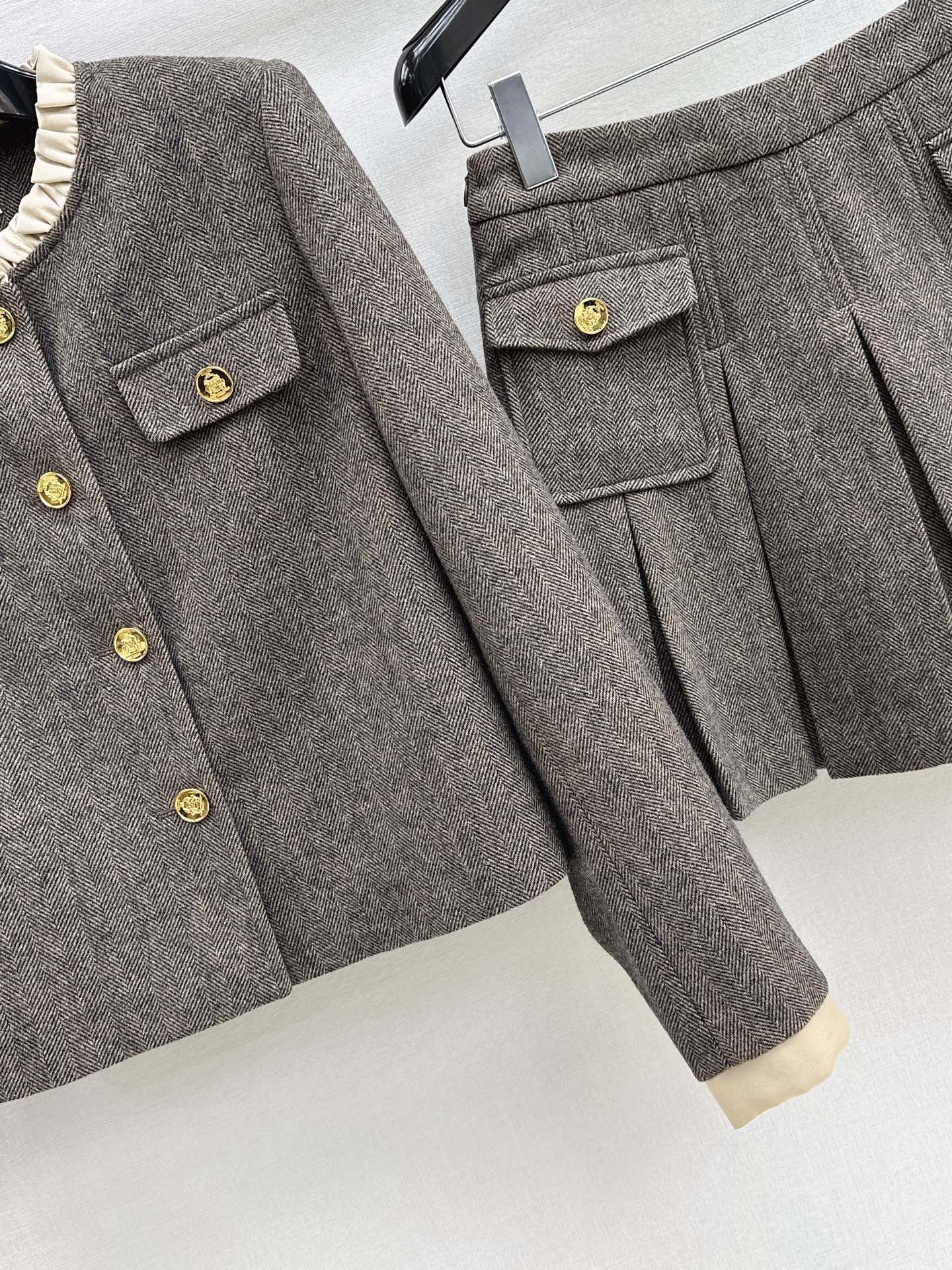 Celi 25fw elegant tweed jacket skirt set