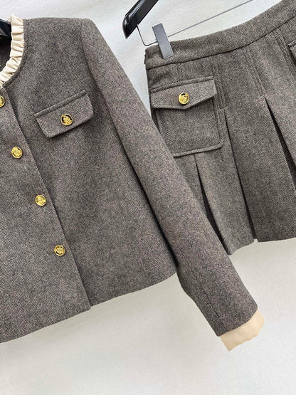 Celi 25fw elegant tweed jacket skirt set