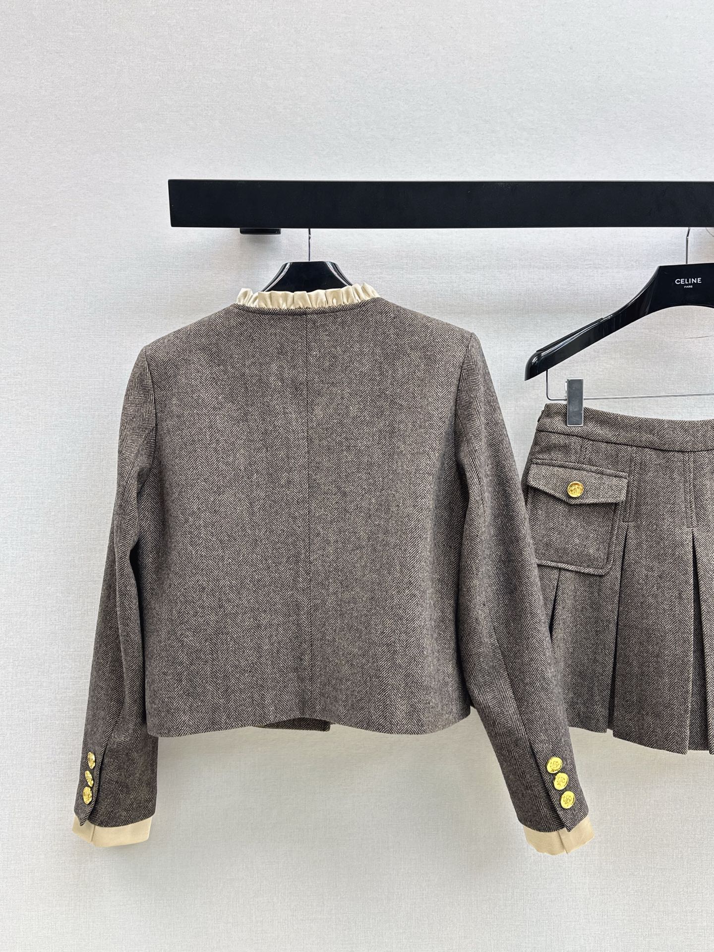 Celi 25fw elegant tweed jacket skirt set