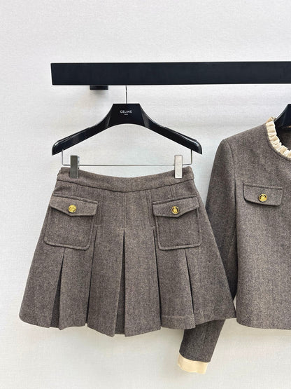 Celi 25fw elegant tweed jacket skirt set