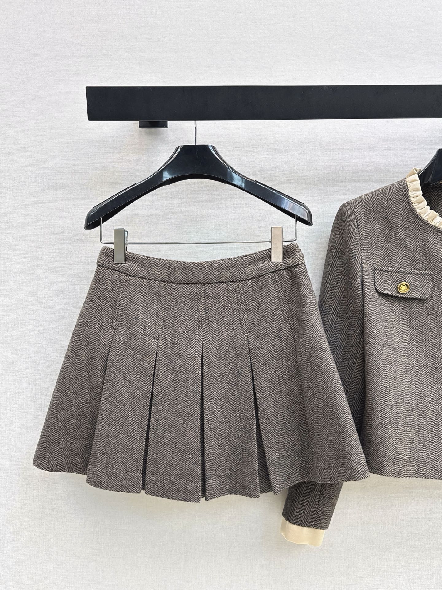 Celi 25fw elegant tweed jacket skirt set