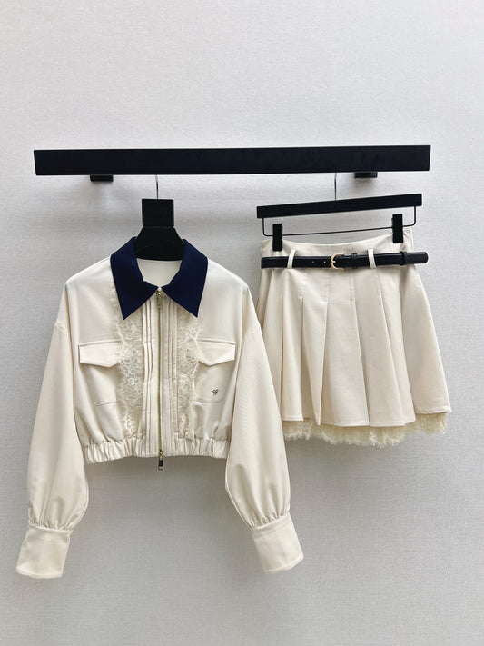 Self 25fw lace jacket pleated skirt set