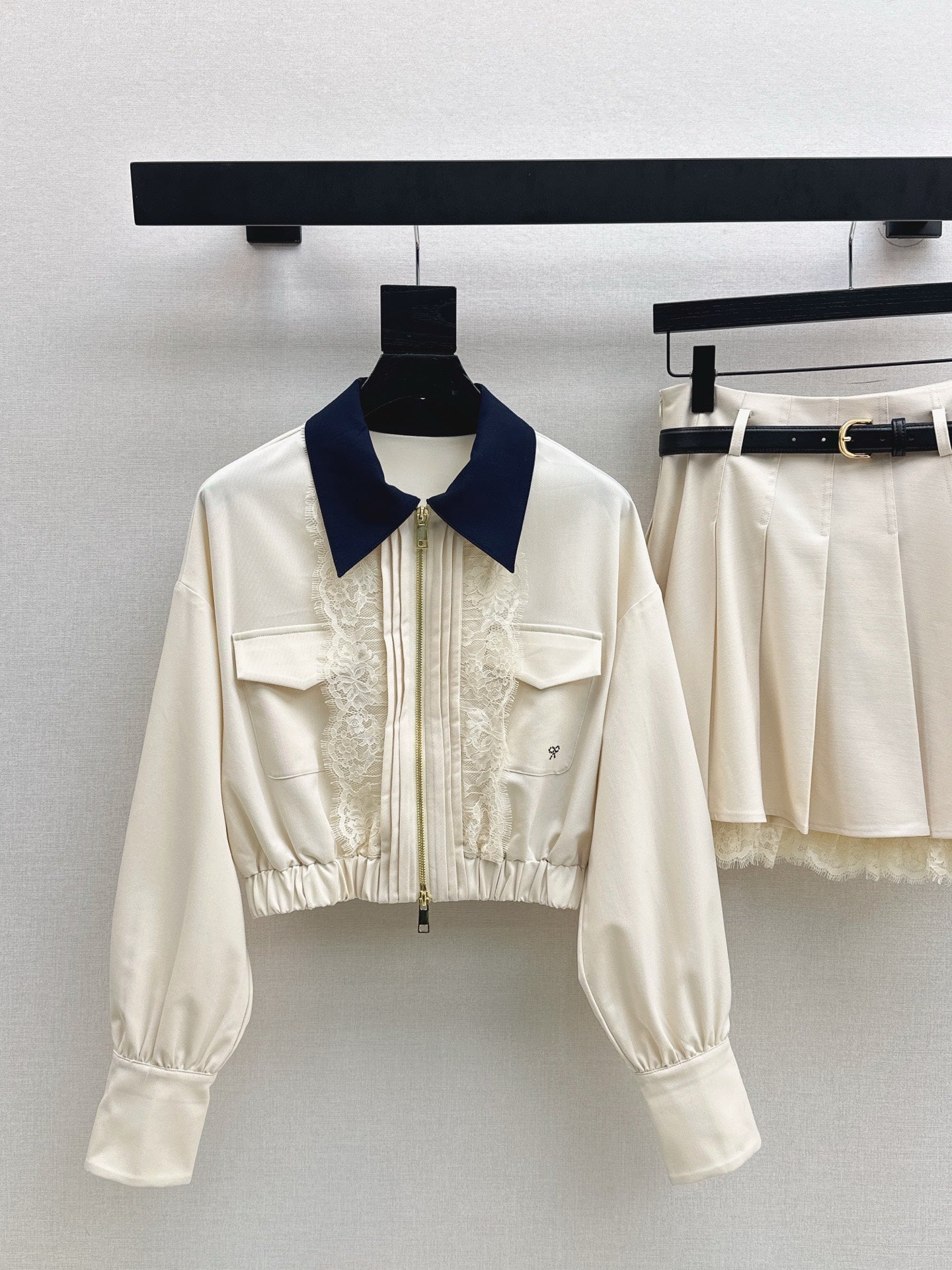 Self 25fw lace jacket pleated skirt set