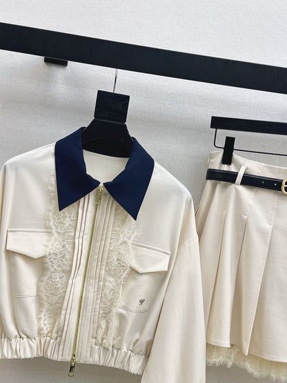 Self 25fw lace jacket pleated skirt set