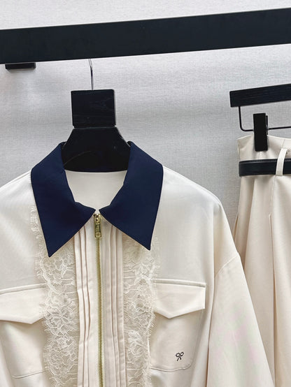 Self 25fw lace jacket pleated skirt set