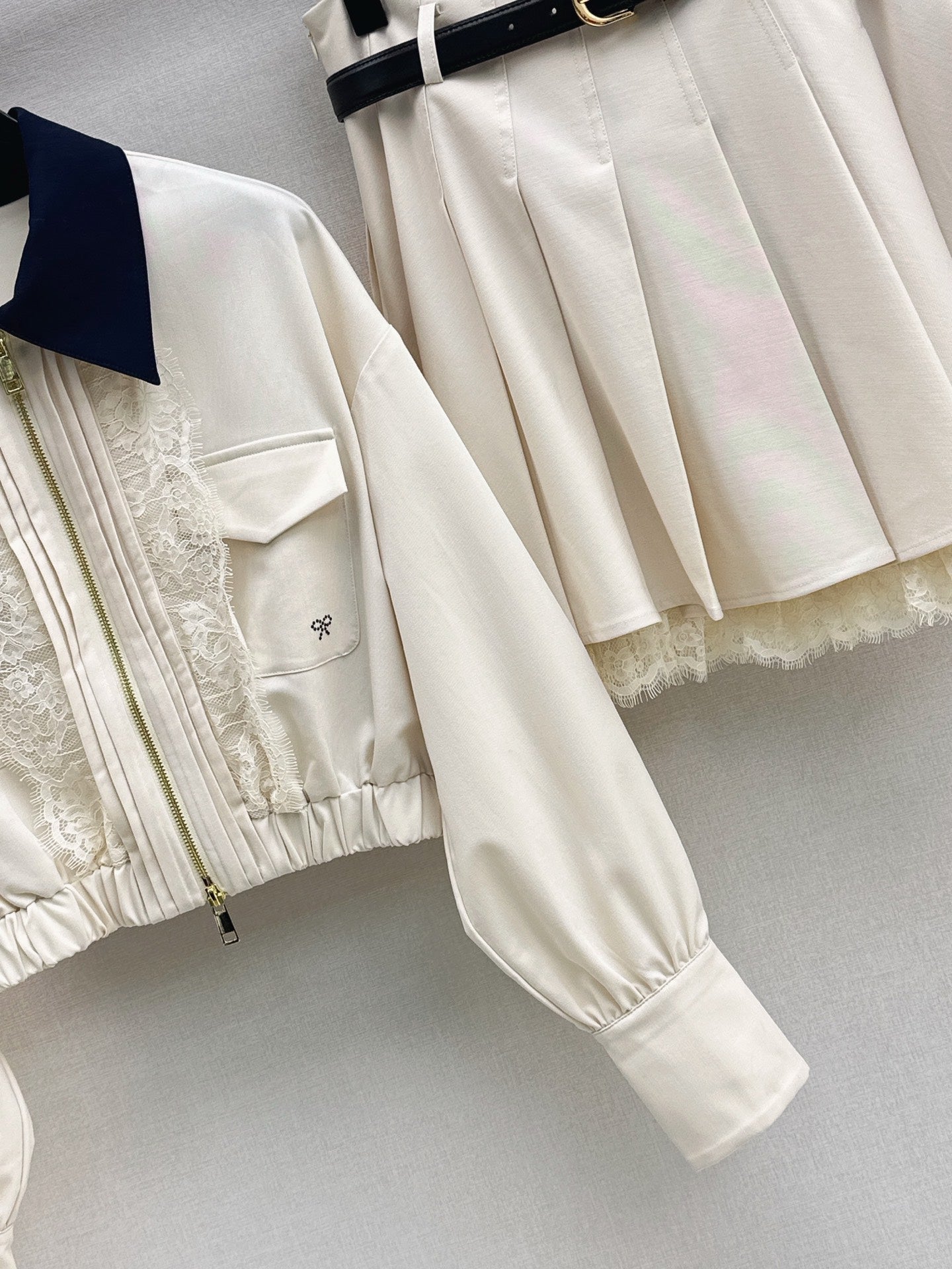 Self 25fw lace jacket pleated skirt set