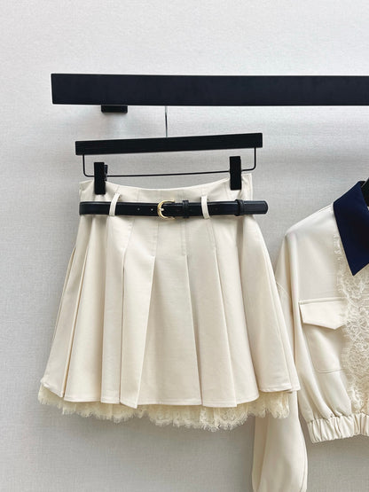 Self 25fw lace jacket pleated skirt set