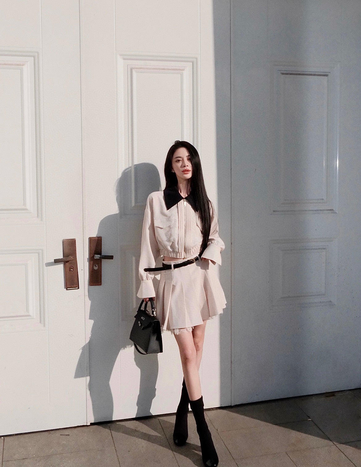 Self 25fw lace jacket pleated skirt set