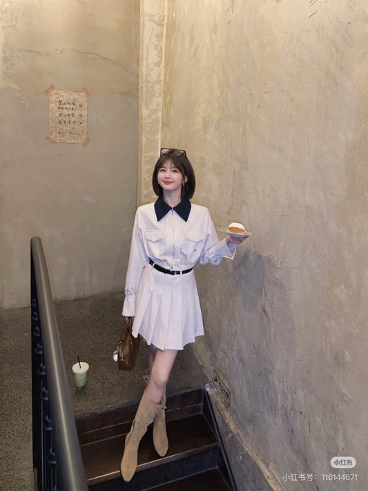 Self 25fw lace jacket pleated skirt set