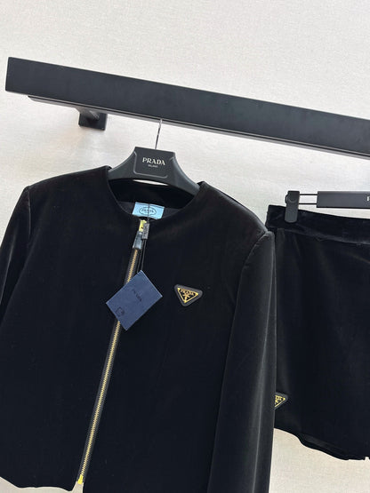 Pra 25fw velvet jacket skirt set