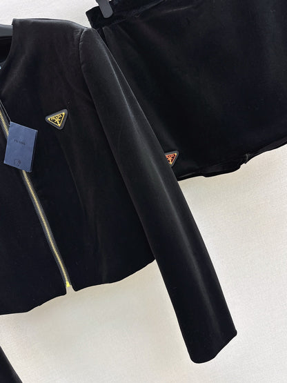 Pra 25fw velvet jacket skirt set