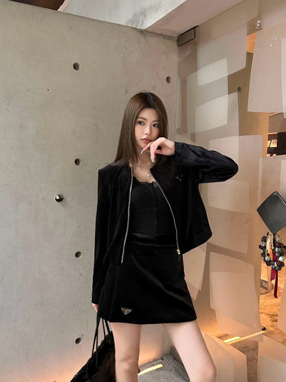 Pra 25fw velvet jacket skirt set