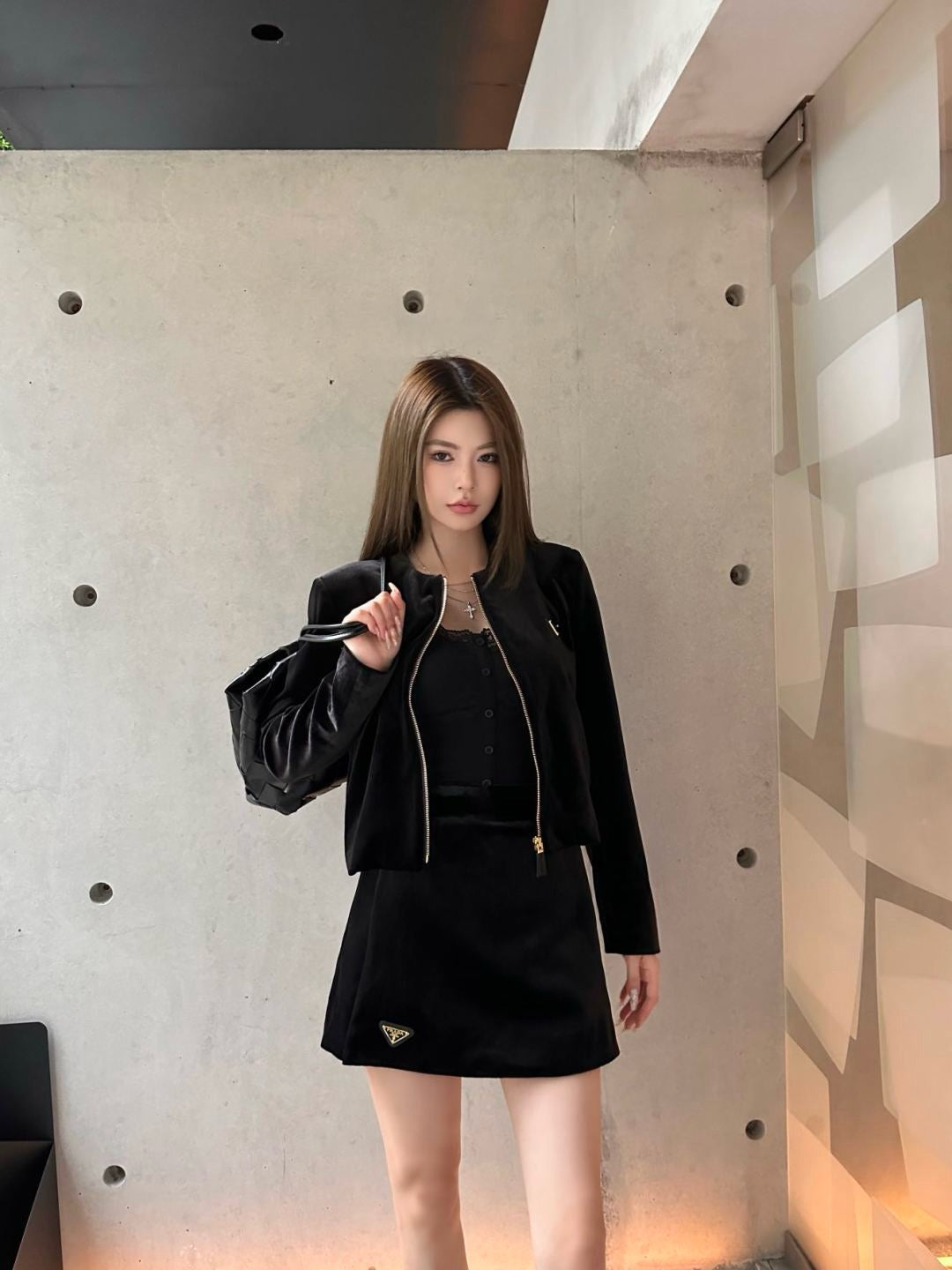 Pra 25fw velvet jacket skirt set