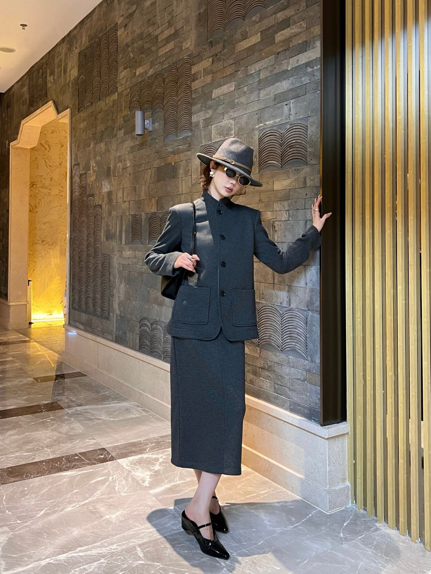 Loro 25fw jacket skirt set