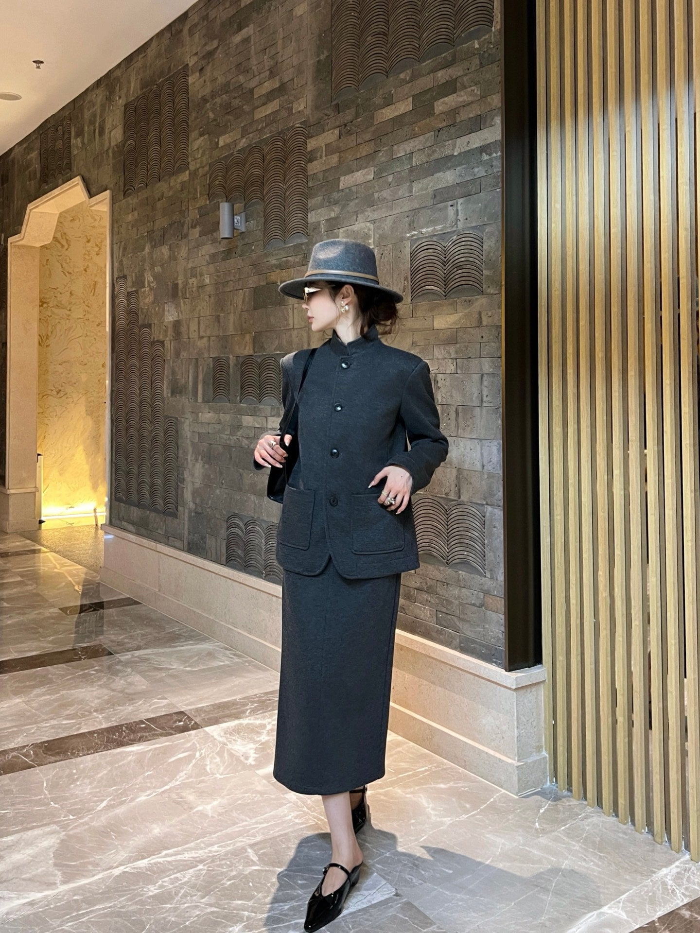 Loro 25fw jacket skirt set