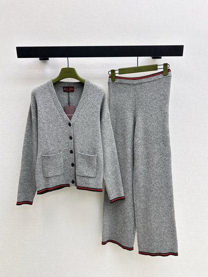 Gucc 25fw knitted cardigan pant set