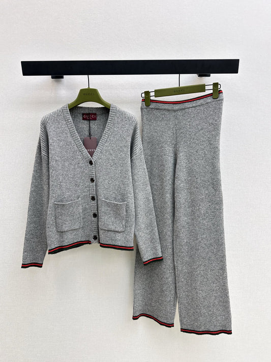 Gucc 25fw knitted cardigan pant set
