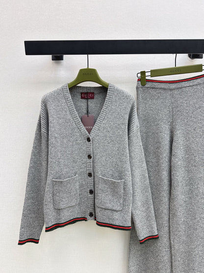 Gucc 25fw knitted cardigan pant set